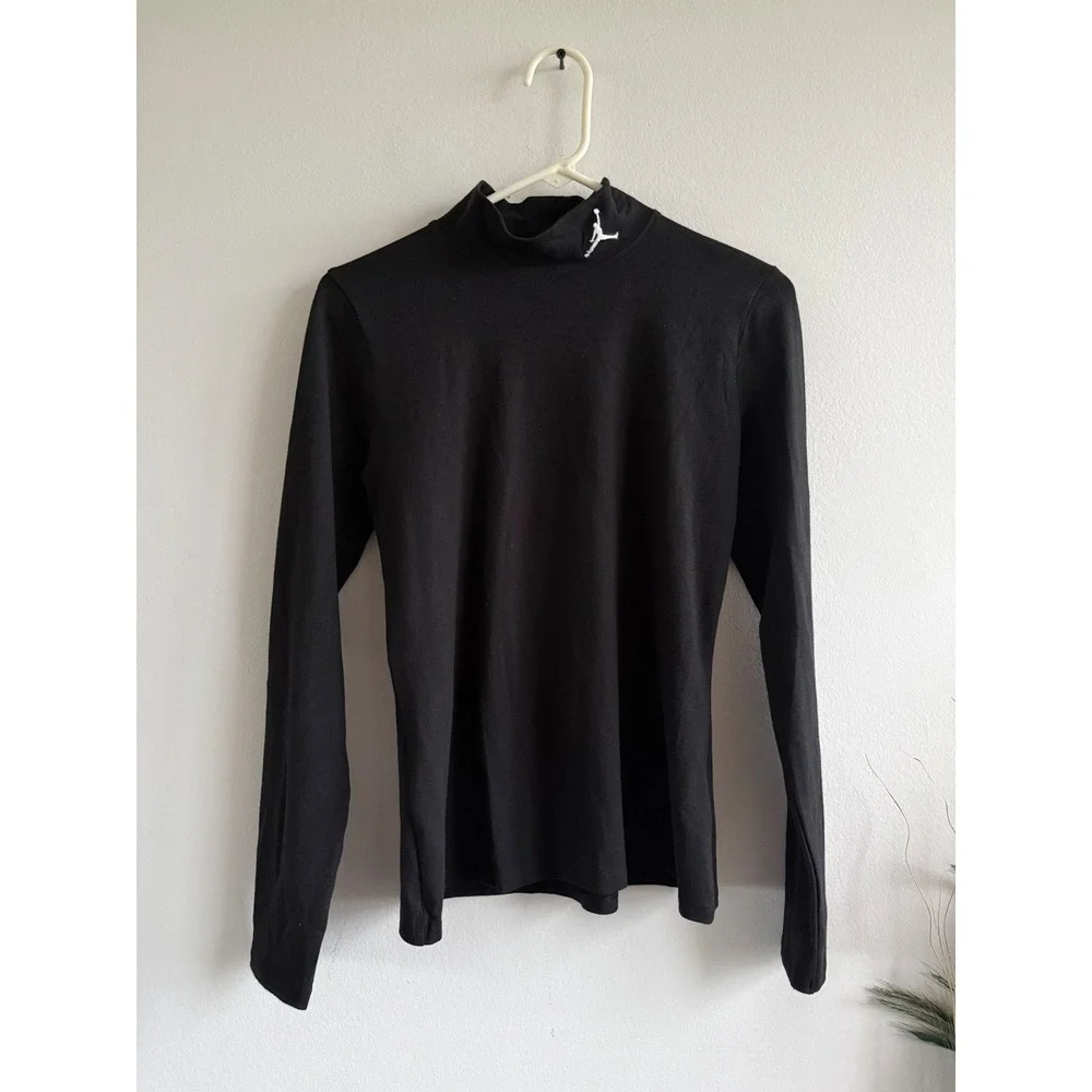 Jordan Mens Black Mock Neck Long Sleeve Tight Fit Jumpman Shirt Size M
